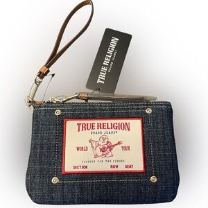 True Religion Dark Blue Denim Wristlet Pouch